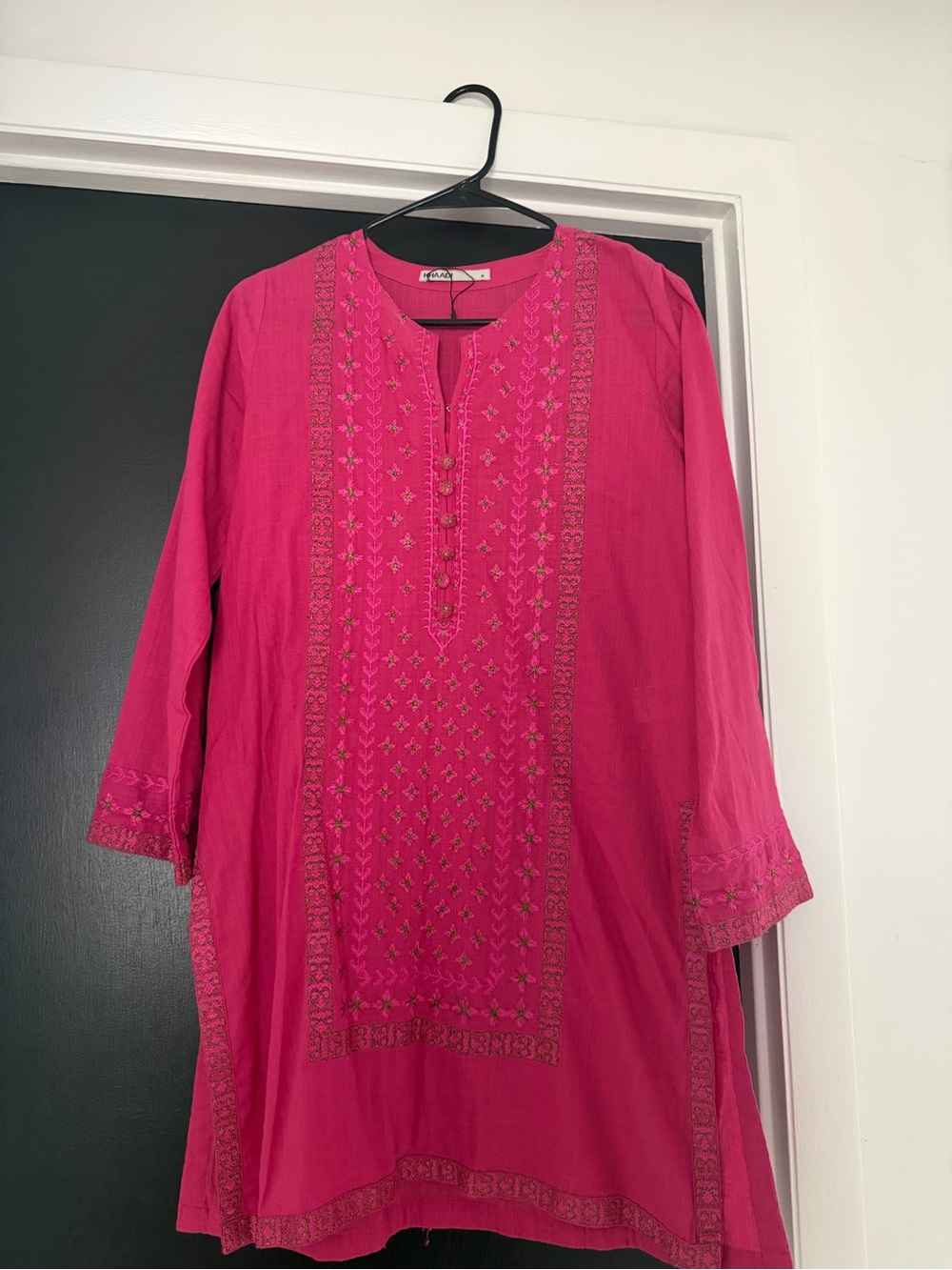 Pakistani/Indian Kurti Bright Pink Embroidered Tunic Top